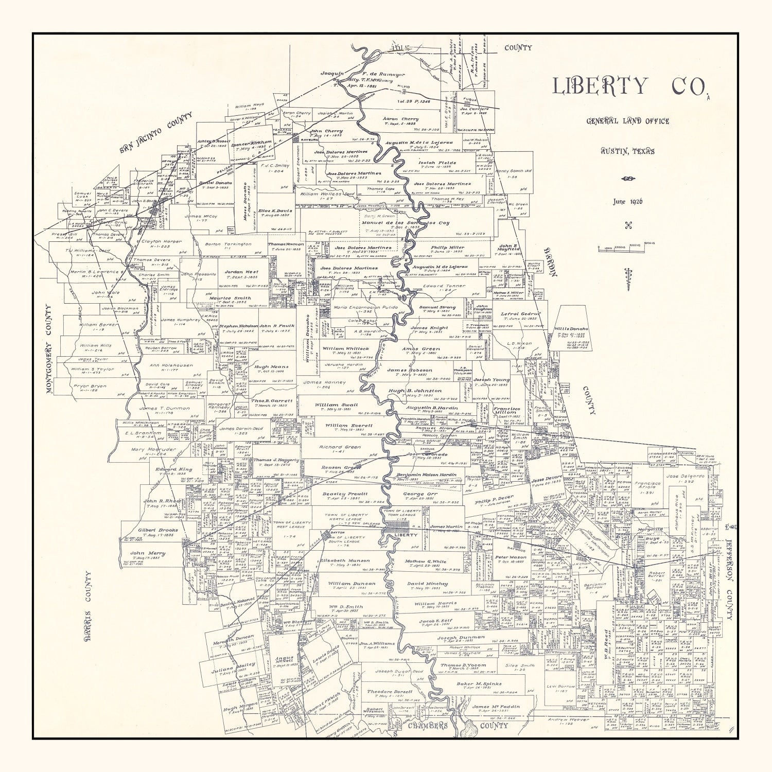 Vintage Map of Liberty County, Texas 1926