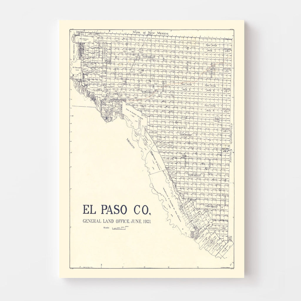 Vintage Map of El Paso County, Texas 1921