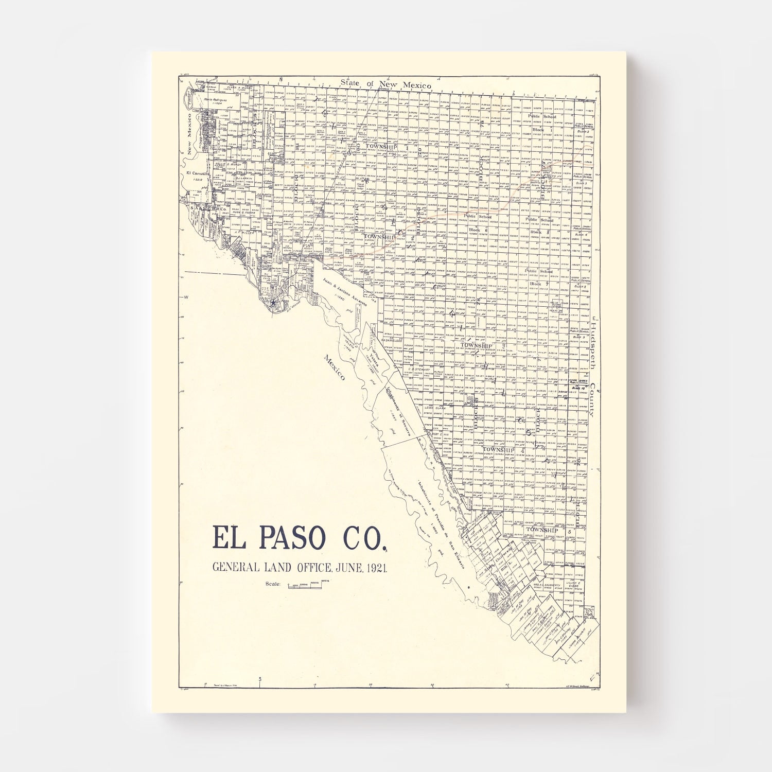 Vintage Map of El Paso County, Texas 1921