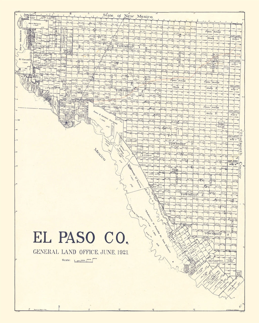 Vintage Map of El Paso County, Texas 1921