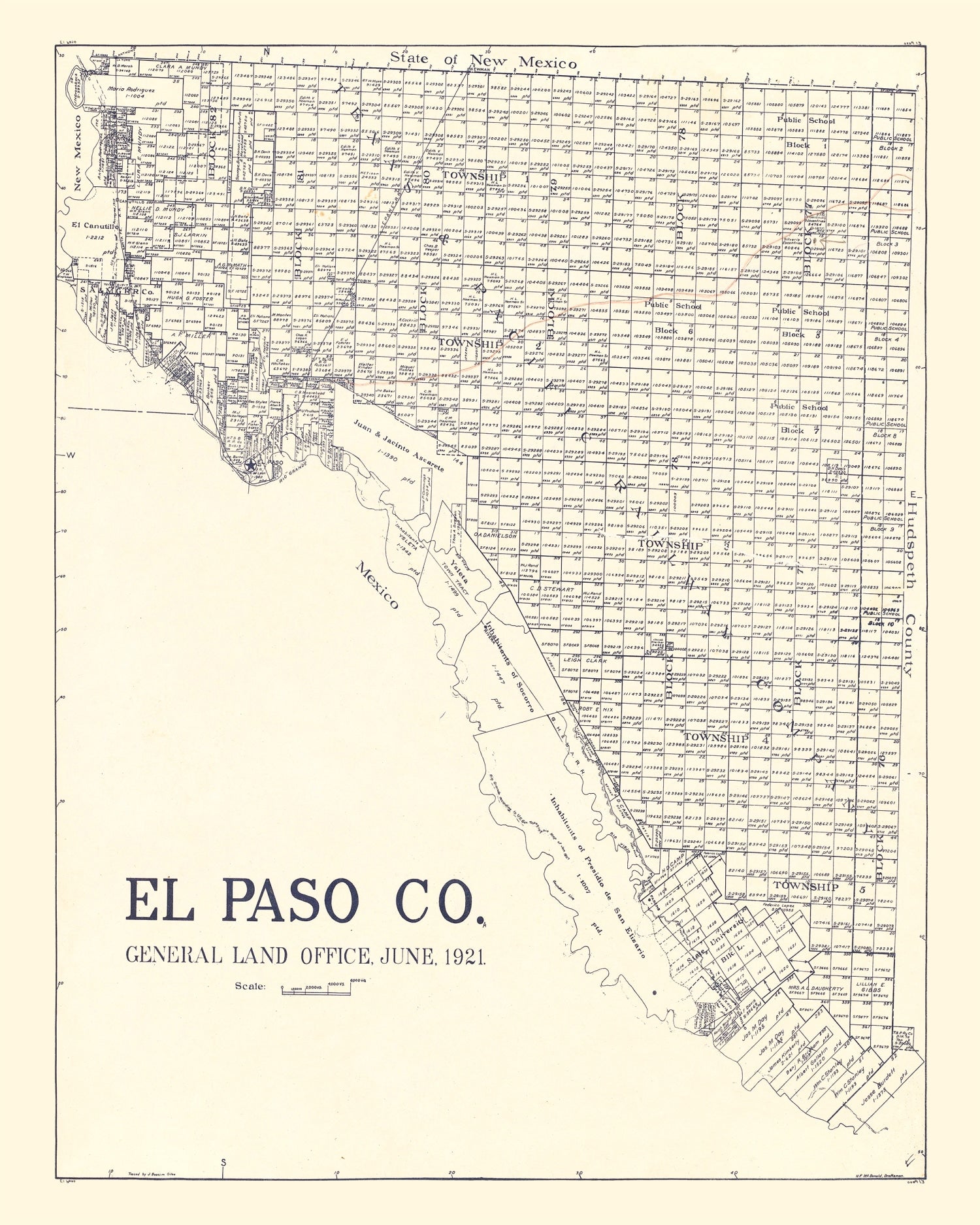 Vintage Map of El Paso County, Texas 1921