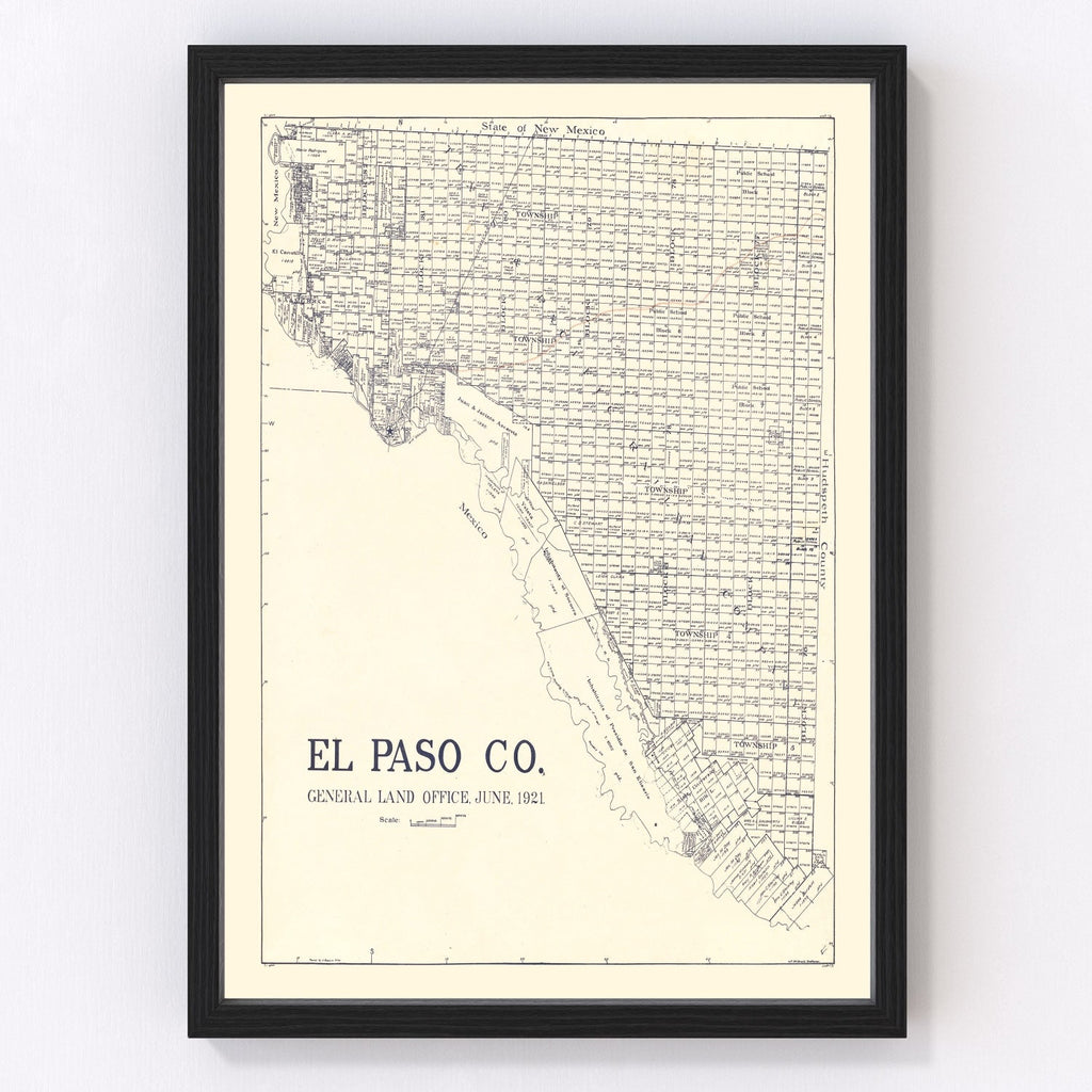 Vintage Map of El Paso County, Texas 1921