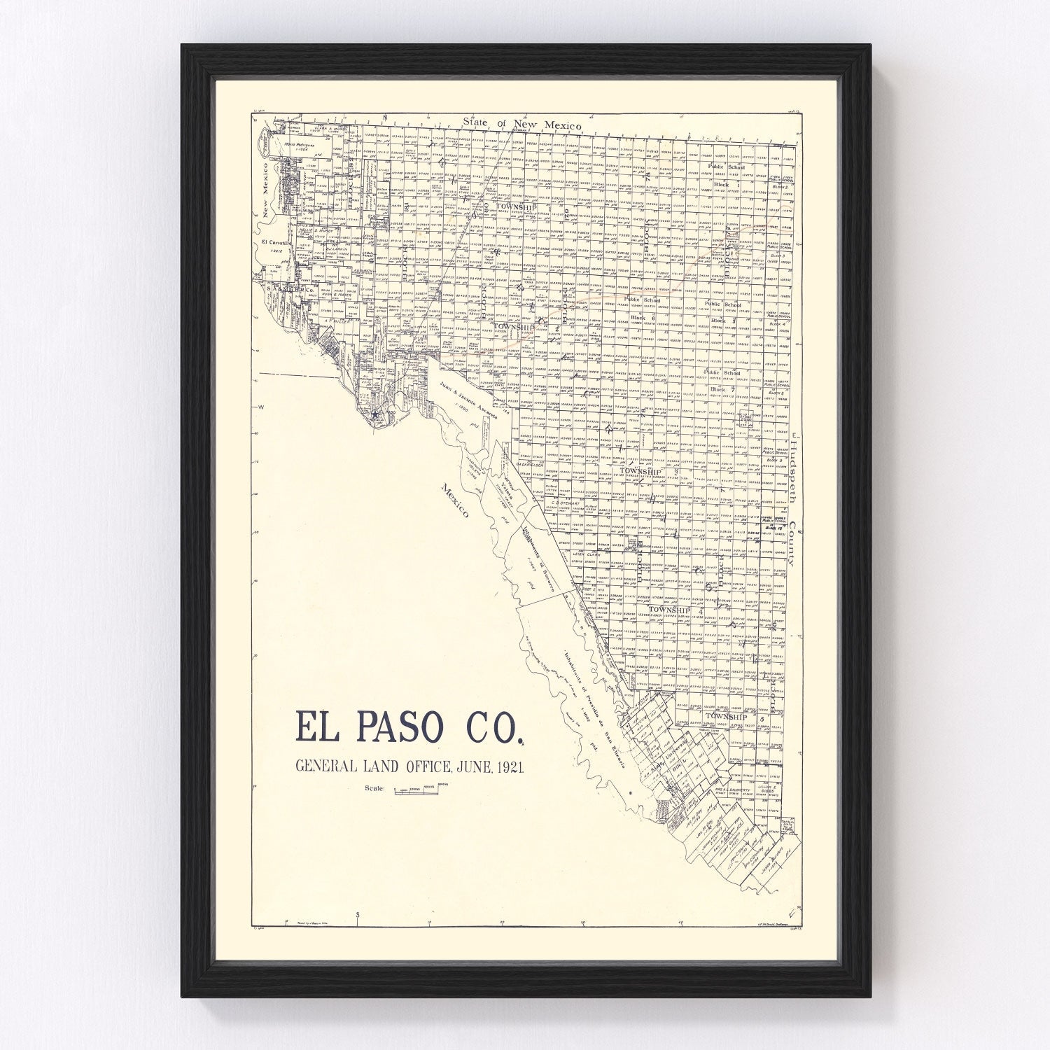 Vintage Map of El Paso County, Texas 1921