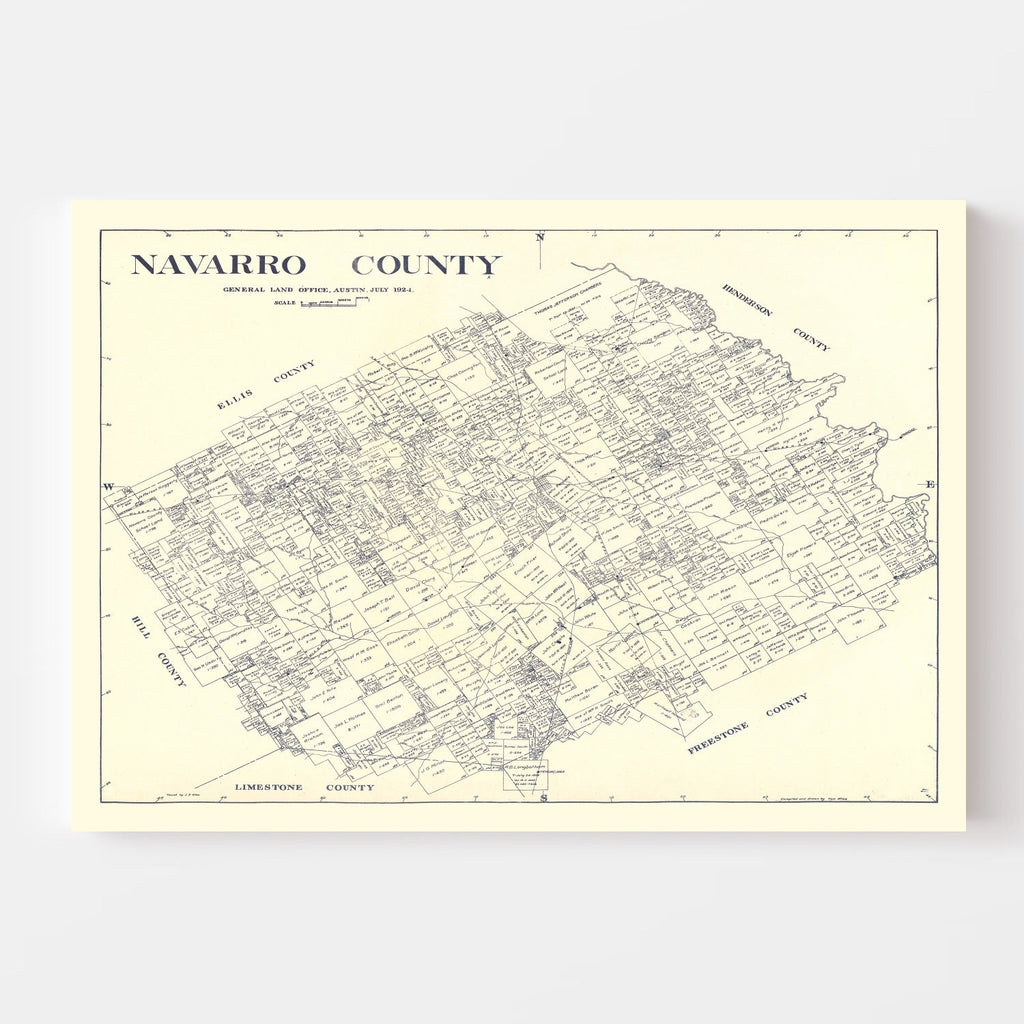 Vintage Map of Navarro County, Texas 1924