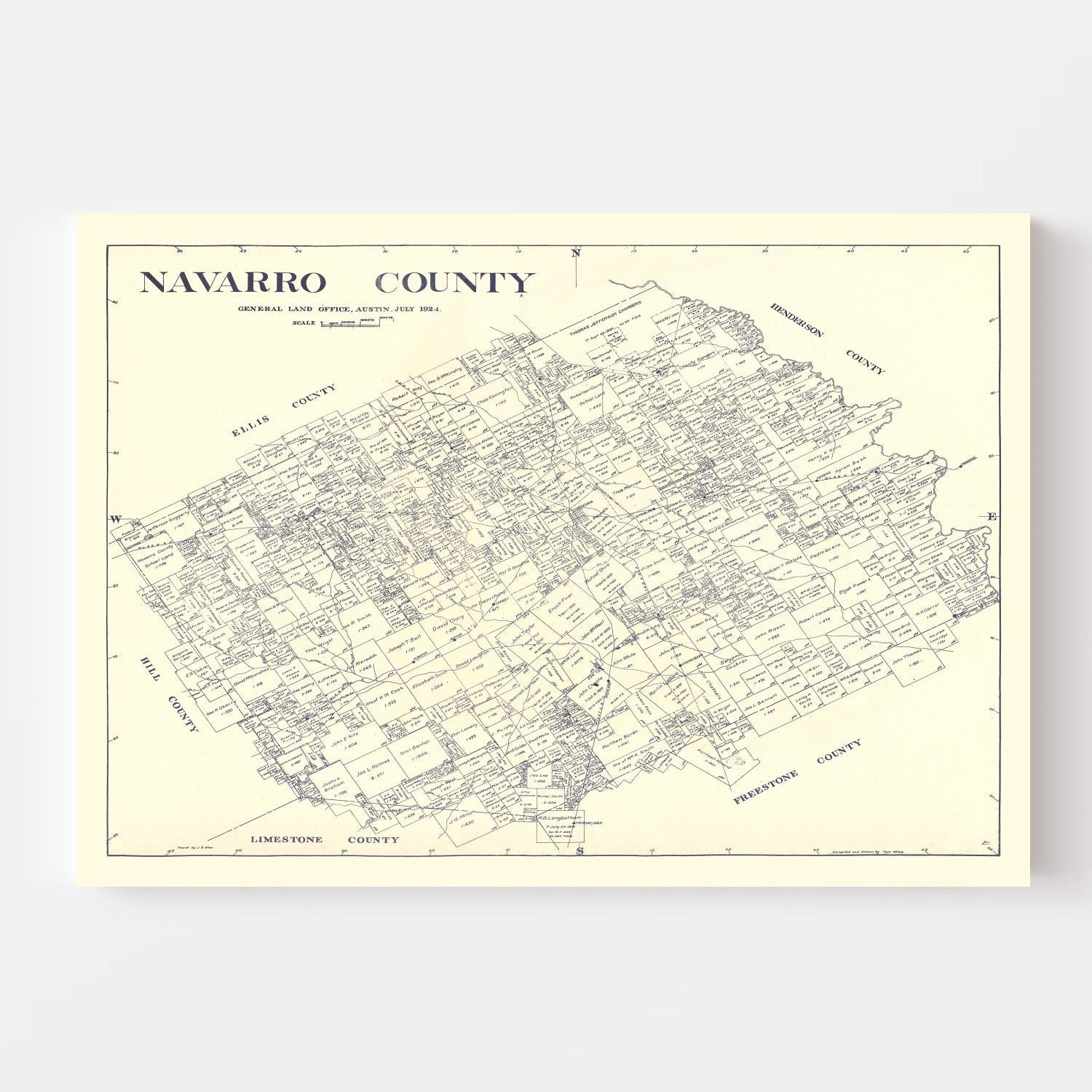 Vintage Map of Navarro County, Texas 1924