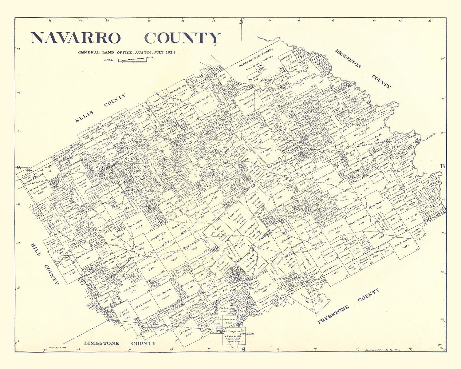 Vintage Map of Navarro County, Texas 1924
