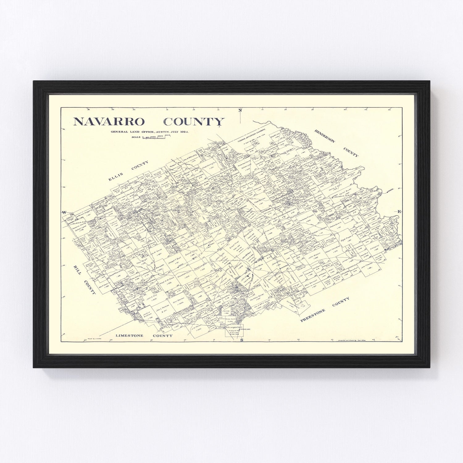 Vintage Map of Navarro County, Texas 1924