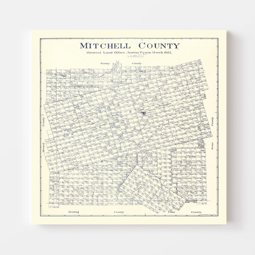Vintage Map of Mitchell County, Texas 1922