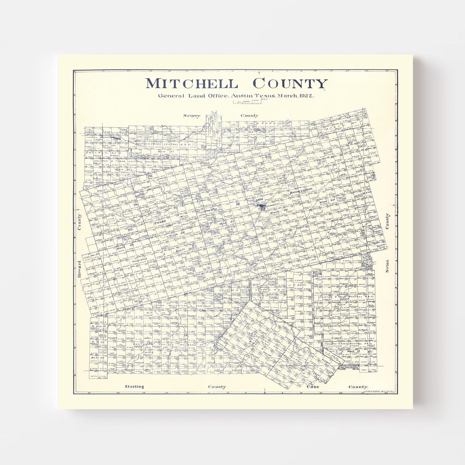 Vintage Map of Mitchell County, Texas 1922