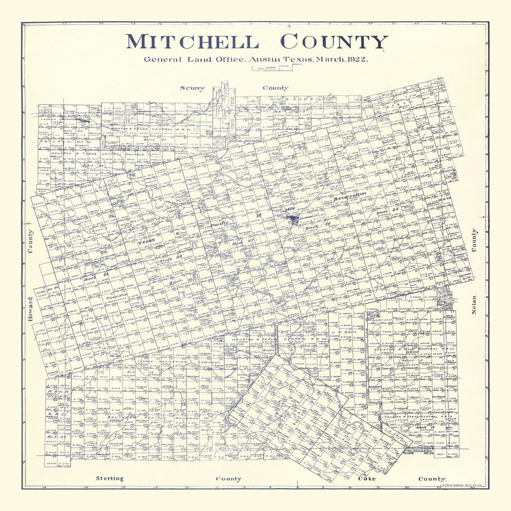 Vintage Map of Mitchell County, Texas 1922