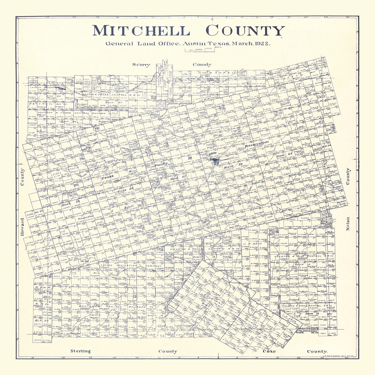 Vintage Map of Mitchell County, Texas 1922