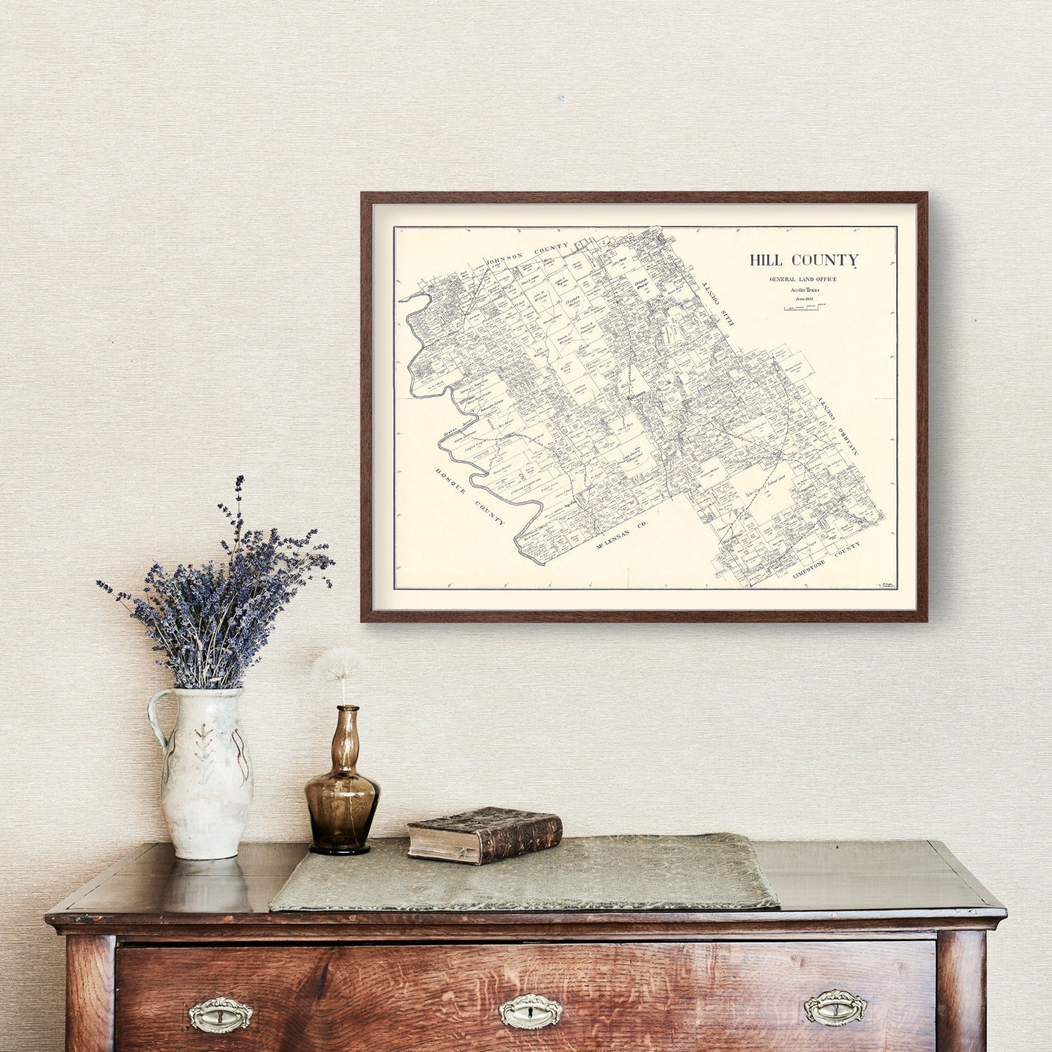 Vintage Map of Hill County, Texas 1922