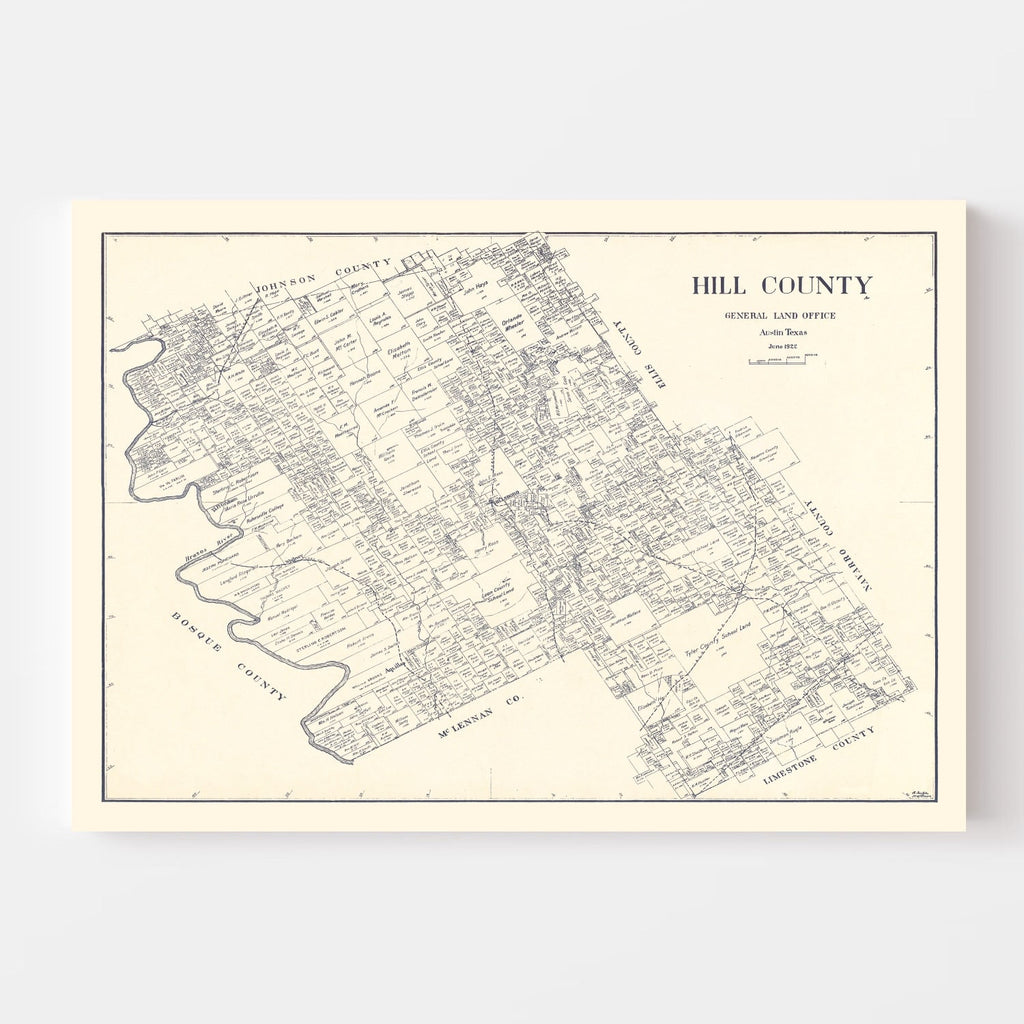 Vintage Map of Hill County, Texas 1922