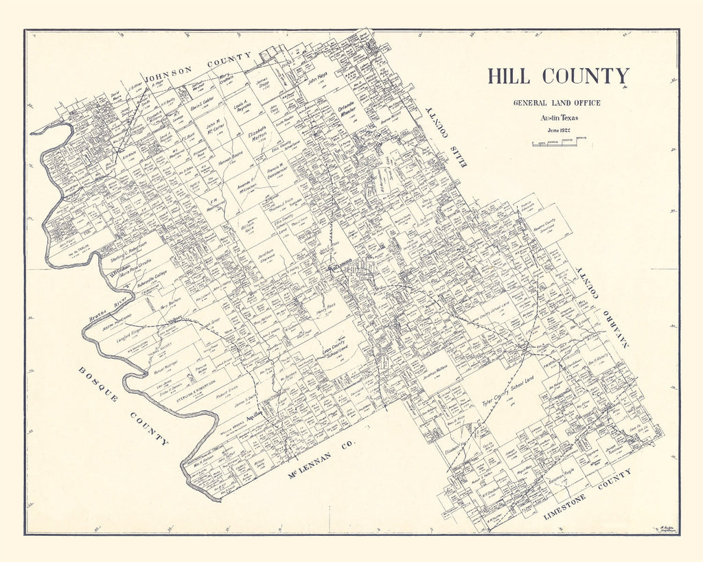 Vintage Map of Hill County, Texas 1922