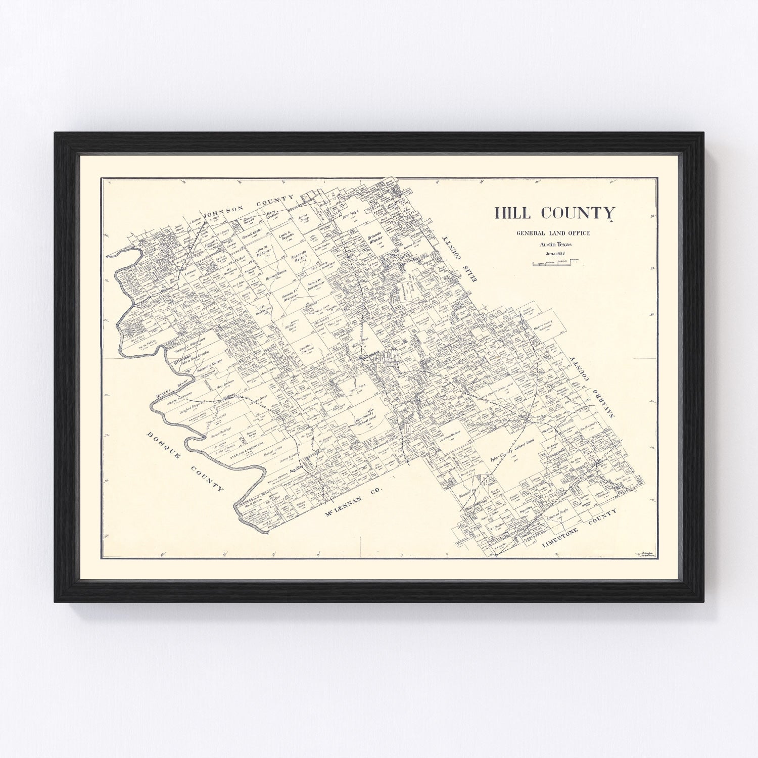 Vintage Map of Hill County, Texas 1922