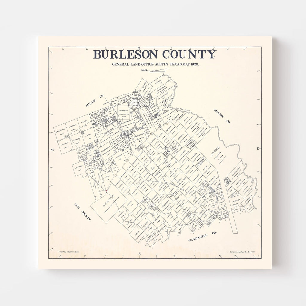 Vintage Map of Burleson County, Texas 1920