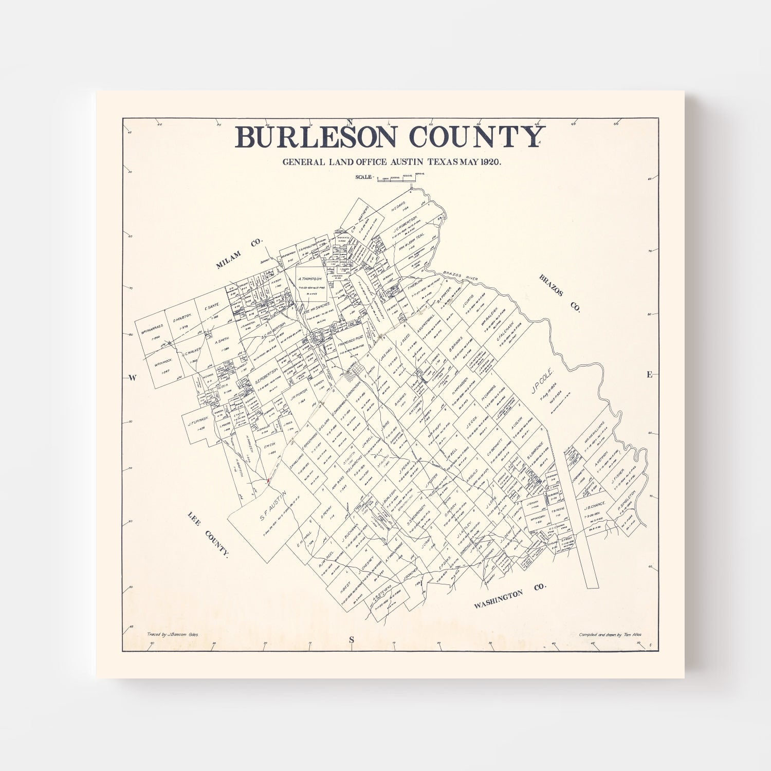 Vintage Map of Burleson County, Texas 1920
