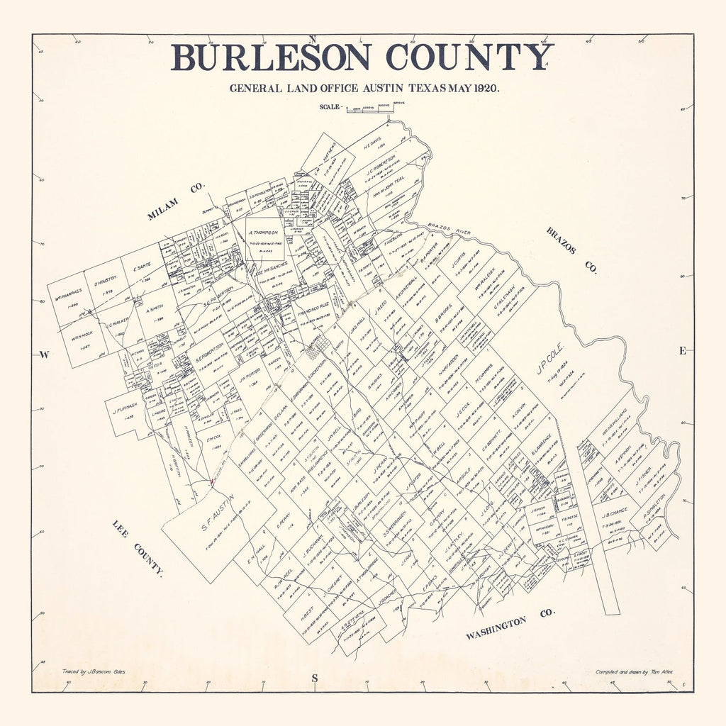 Vintage Map of Burleson County, Texas 1920