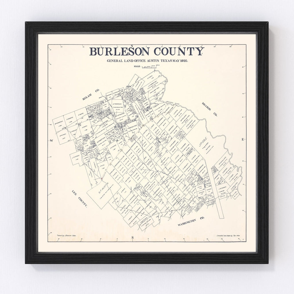 Vintage Map of Burleson County, Texas 1920