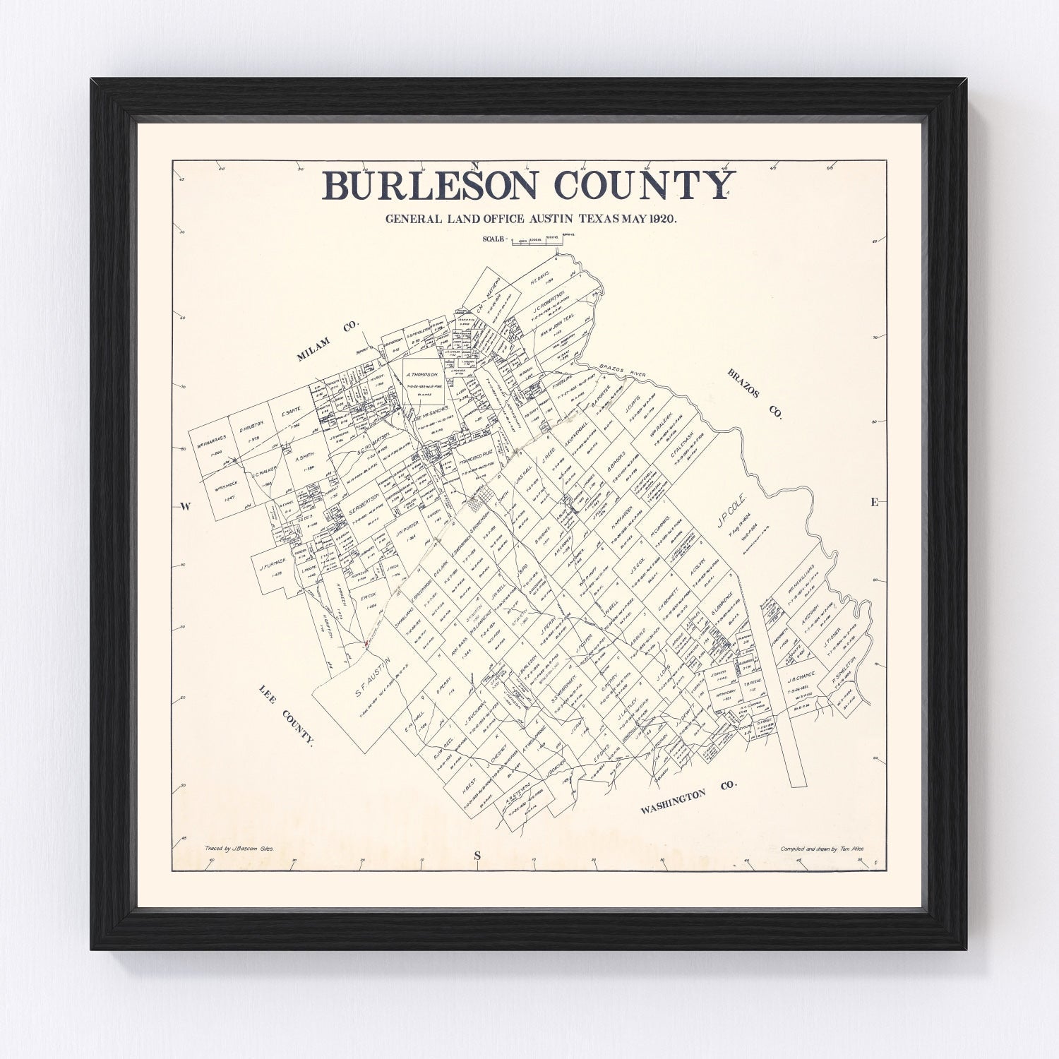 Vintage Map of Burleson County, Texas 1920