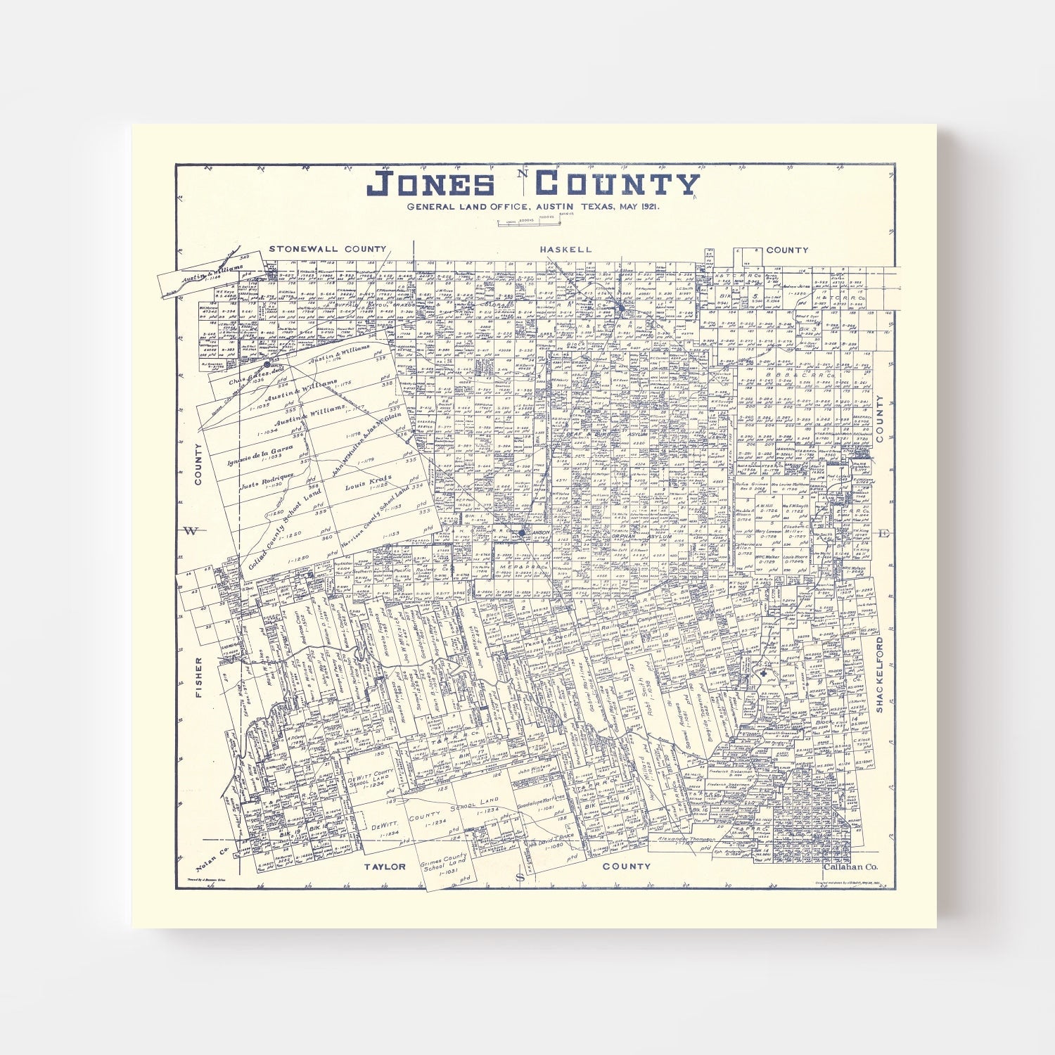 Vintage Map of Jones County, Texas 1921