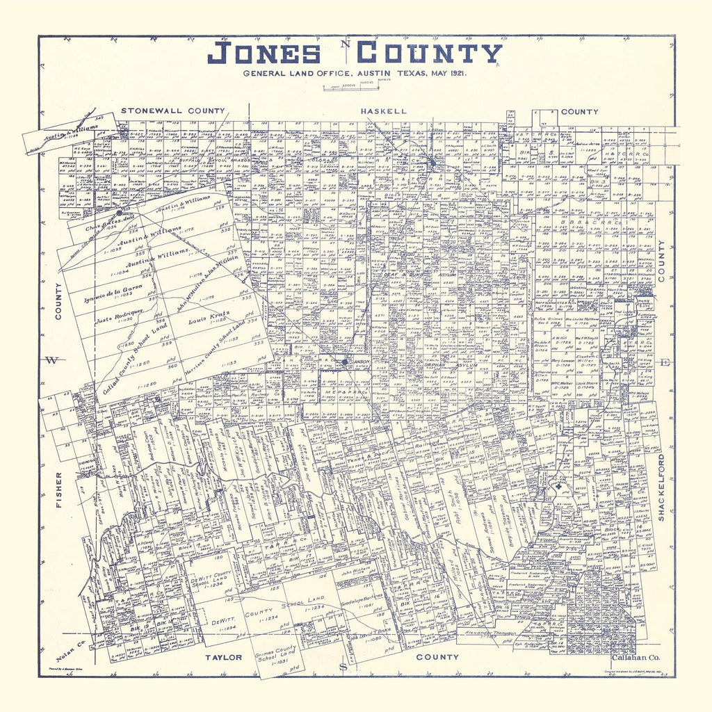 Vintage Map of Jones County, Texas 1921
