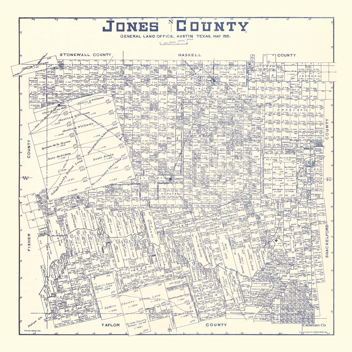 Vintage Map of Jones County, Texas 1921