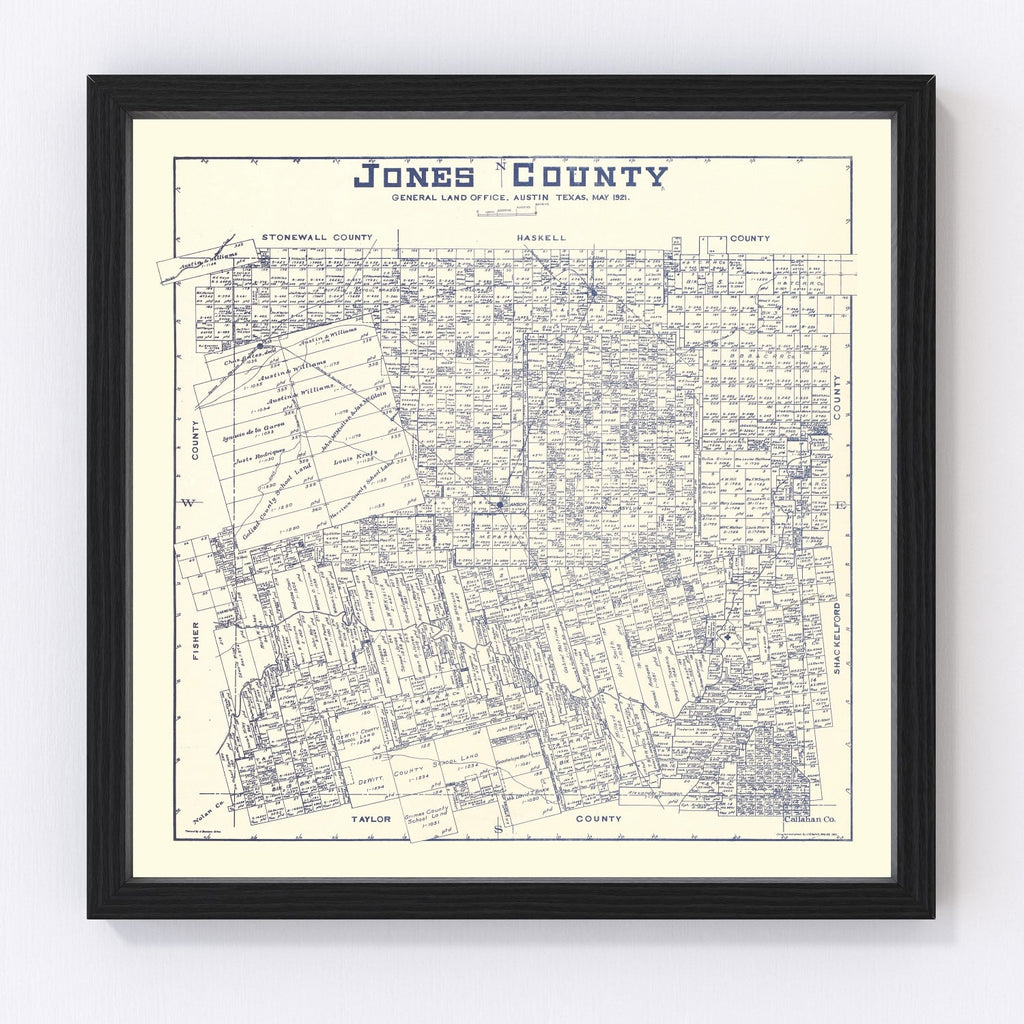 Vintage Map of Jones County, Texas 1921