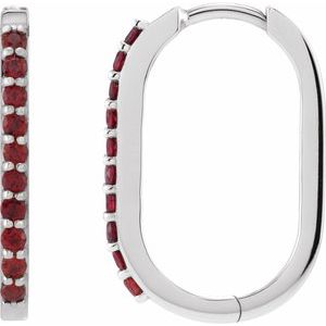 14K White Gold Natural Mozambique Garnet 20 mm Hoop Earrings