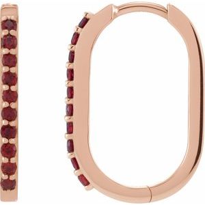 14K Rose Gold Natural Mozambique Garnet 20 mm Hoop Earrings
