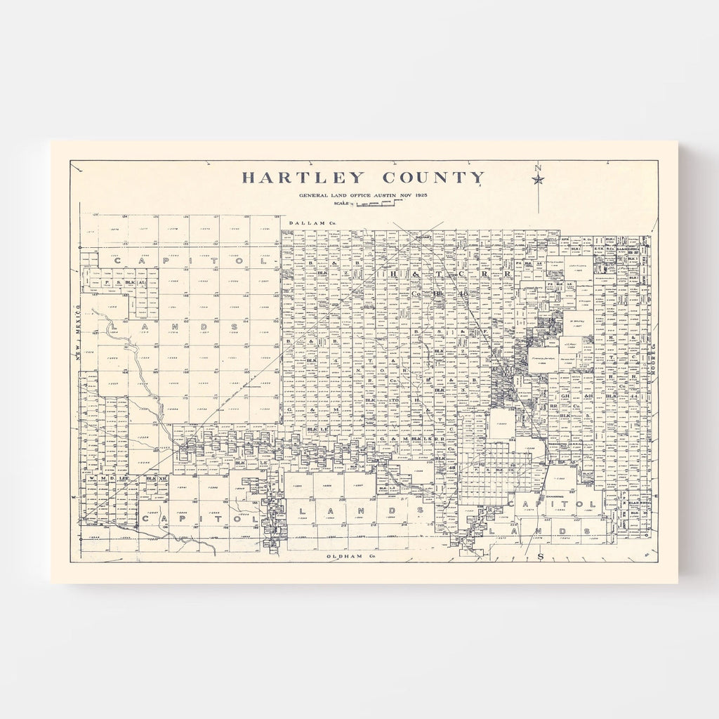 Vintage Map of Hartley County, Texas 1925