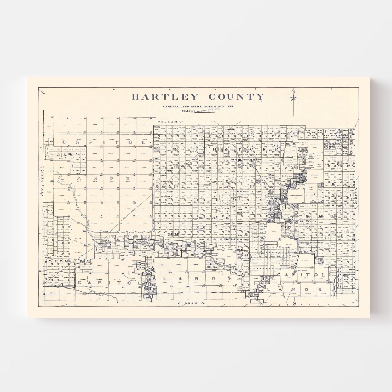 Vintage Map of Hartley County, Texas 1925