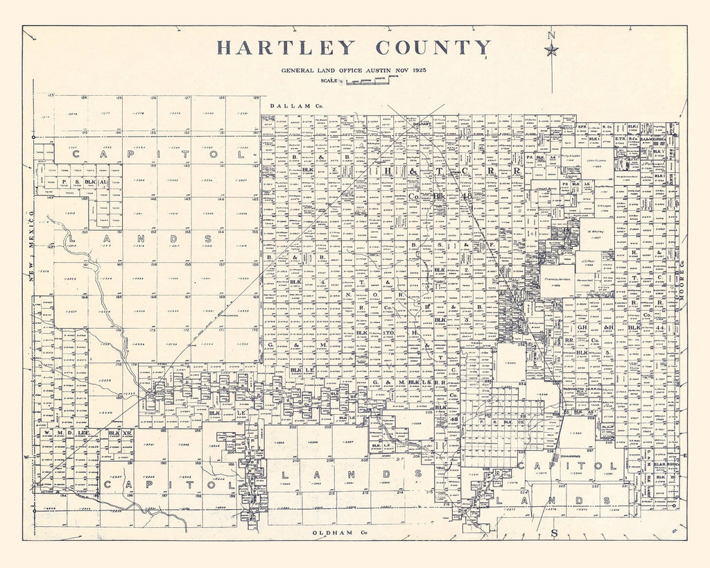 Vintage Map of Hartley County, Texas 1925