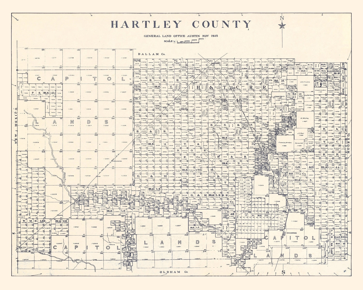 Vintage Map of Hartley County, Texas 1925