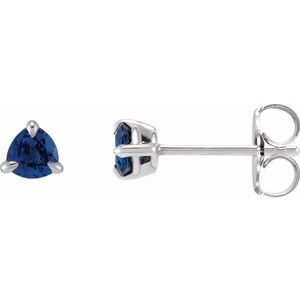 14K White Gold 3.5 mm Natural Blue Sapphire Stud Earrings