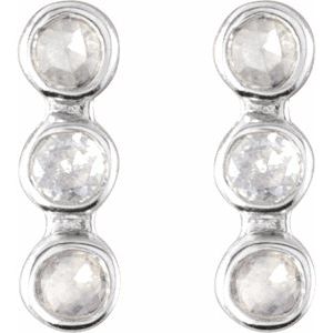 Platinum 1.5 mm Round Rose-Cut Three-Stone Bar Earring – image 2