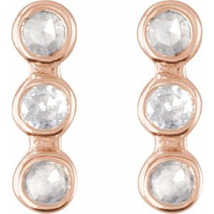 14K Rose Gold Rose-Cut .05 CTW Natural Diamond Three-Stone Bar Earrings – image 2