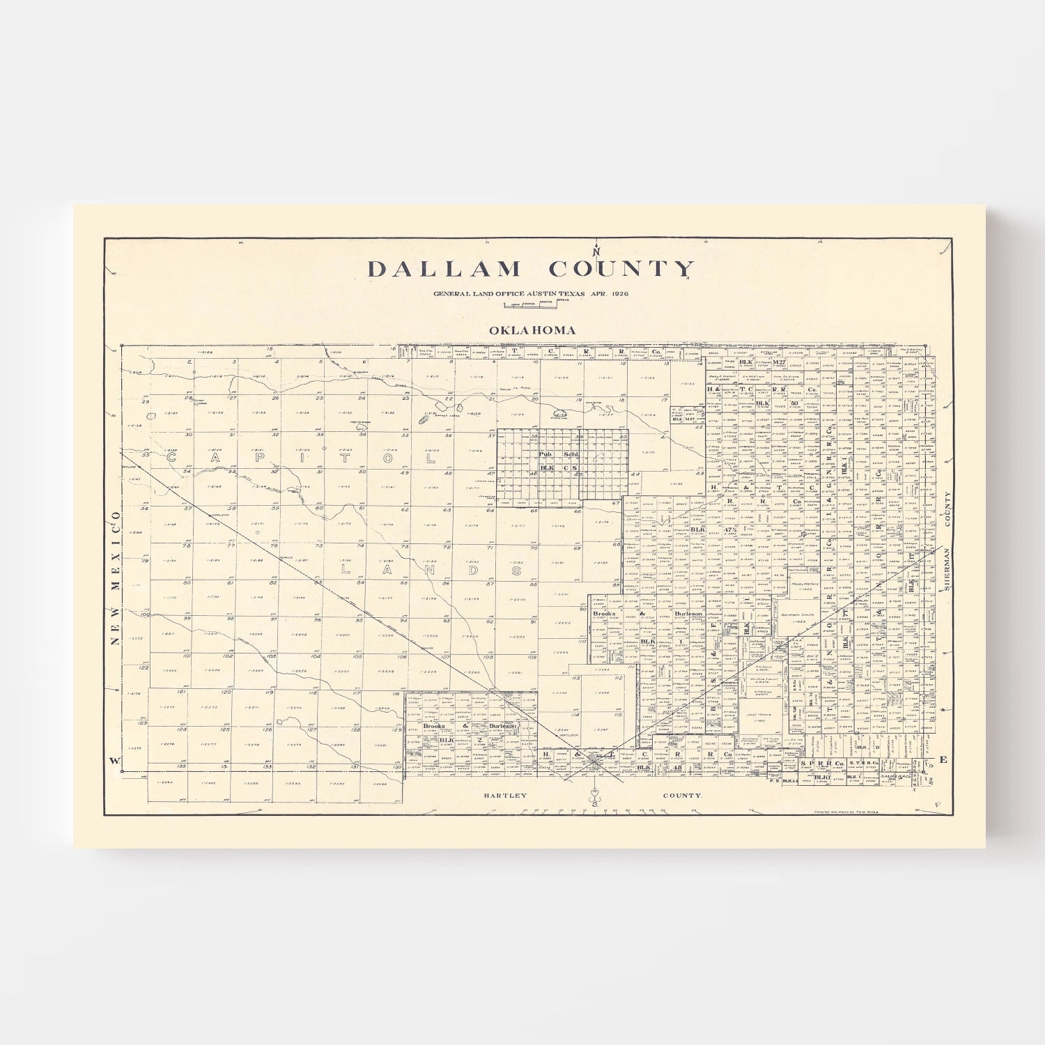 Vintage Map of Dallam County, Texas 1926