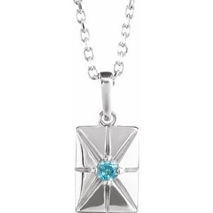 14K White Gold Natural Blue Zircon 16-18" Necklace