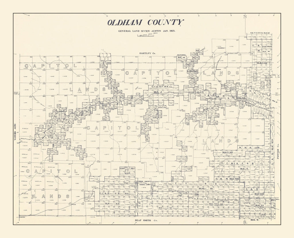 Vintage Map of Oldham County, Texas 1925