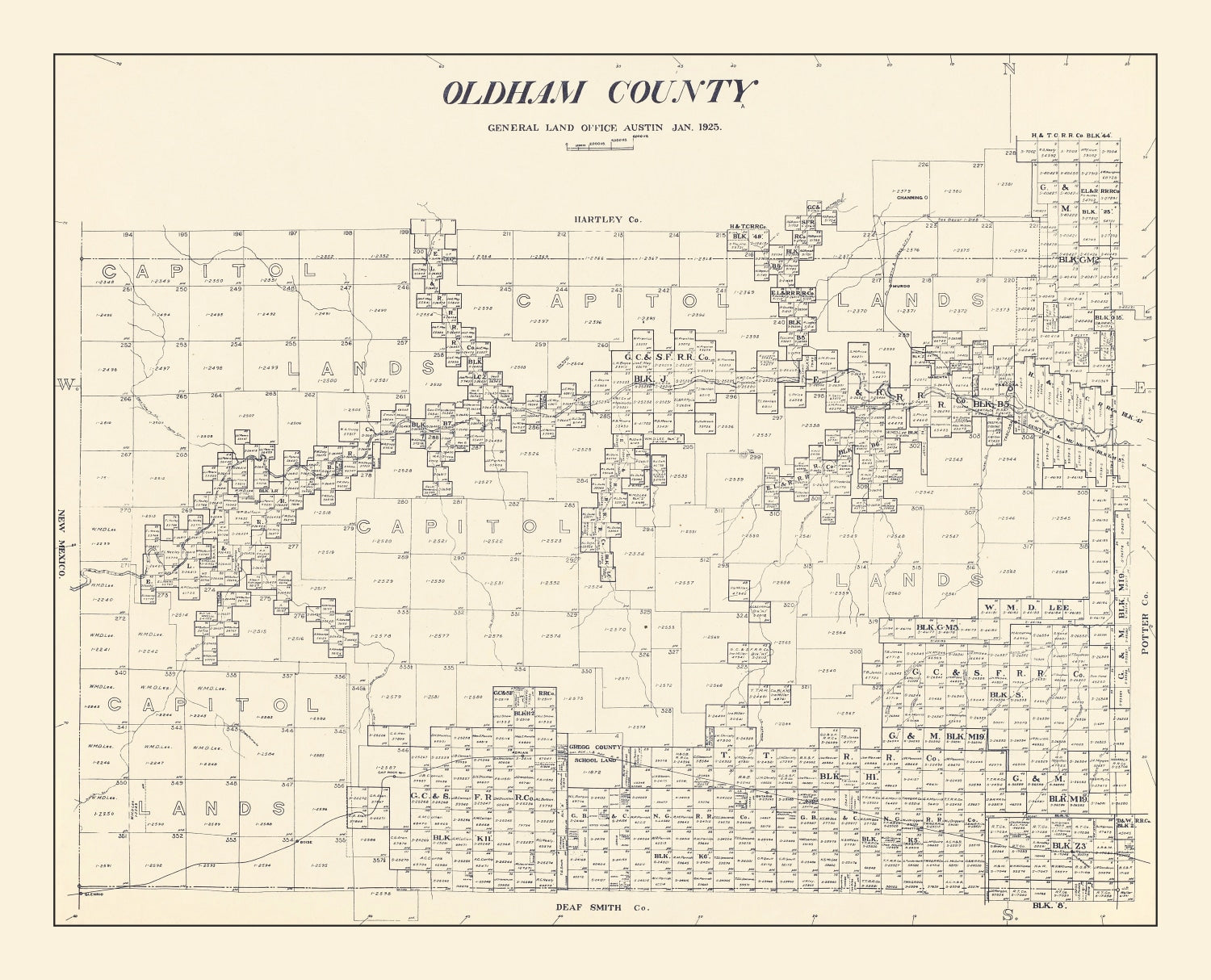 Vintage Map of Oldham County, Texas 1925