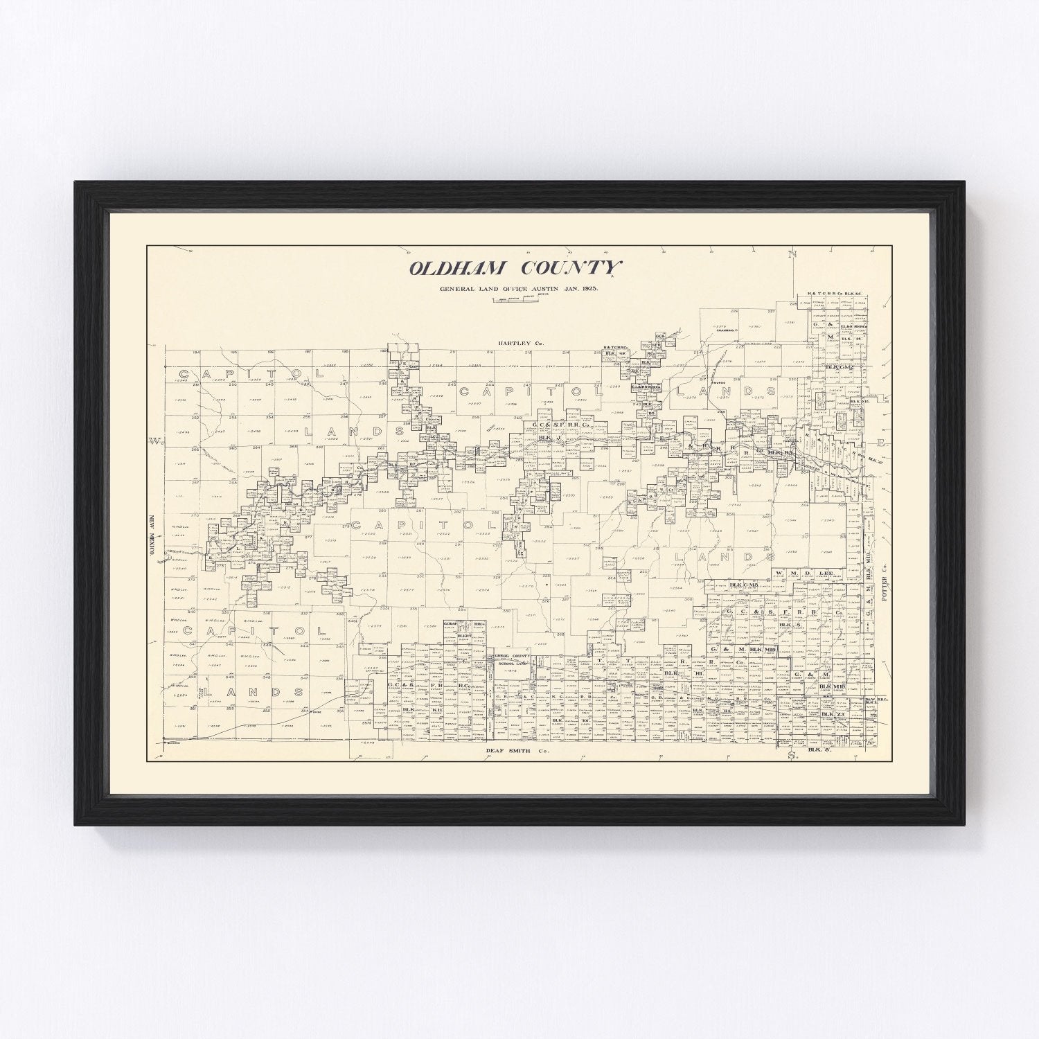 Vintage Map of Oldham County, Texas 1925