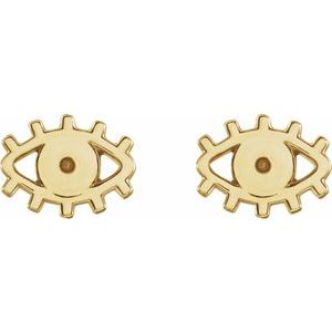 14K Yellow Gold 1.2 mm Round Accented Evil Eye Earrings – image 2