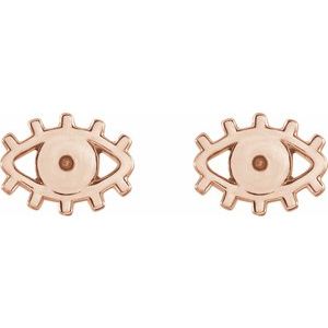 14K Rose Gold 1.2 mm Round Accented Evil Eye Earrings – image 2