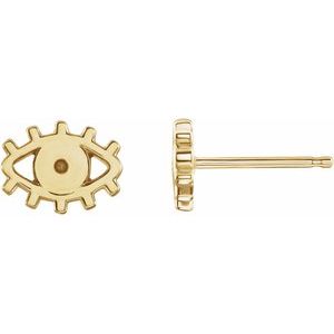 14K Yellow Gold 1.2 mm Round Accented Evil Eye Earrings