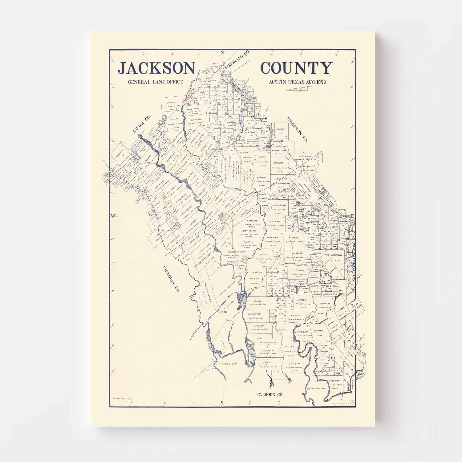 Vintage Map of Jackson County, Texas 1920