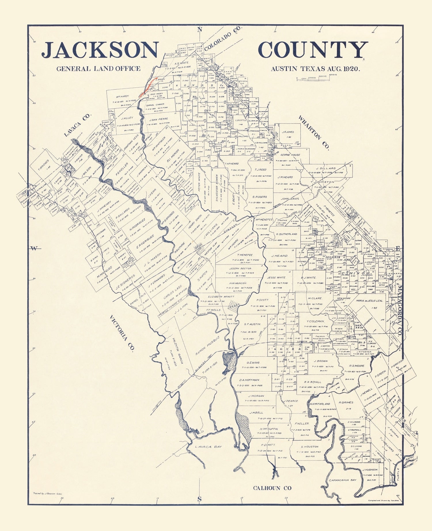 Vintage Map of Jackson County, Texas 1920
