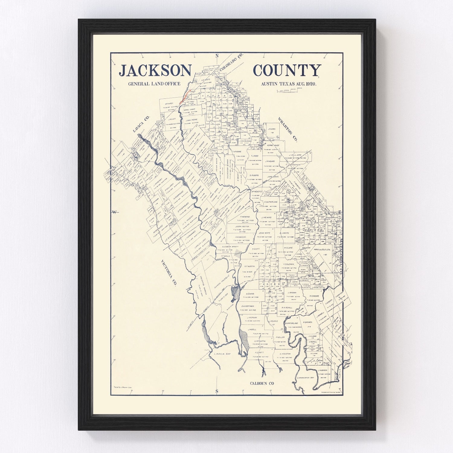 Vintage Map of Jackson County, Texas 1920
