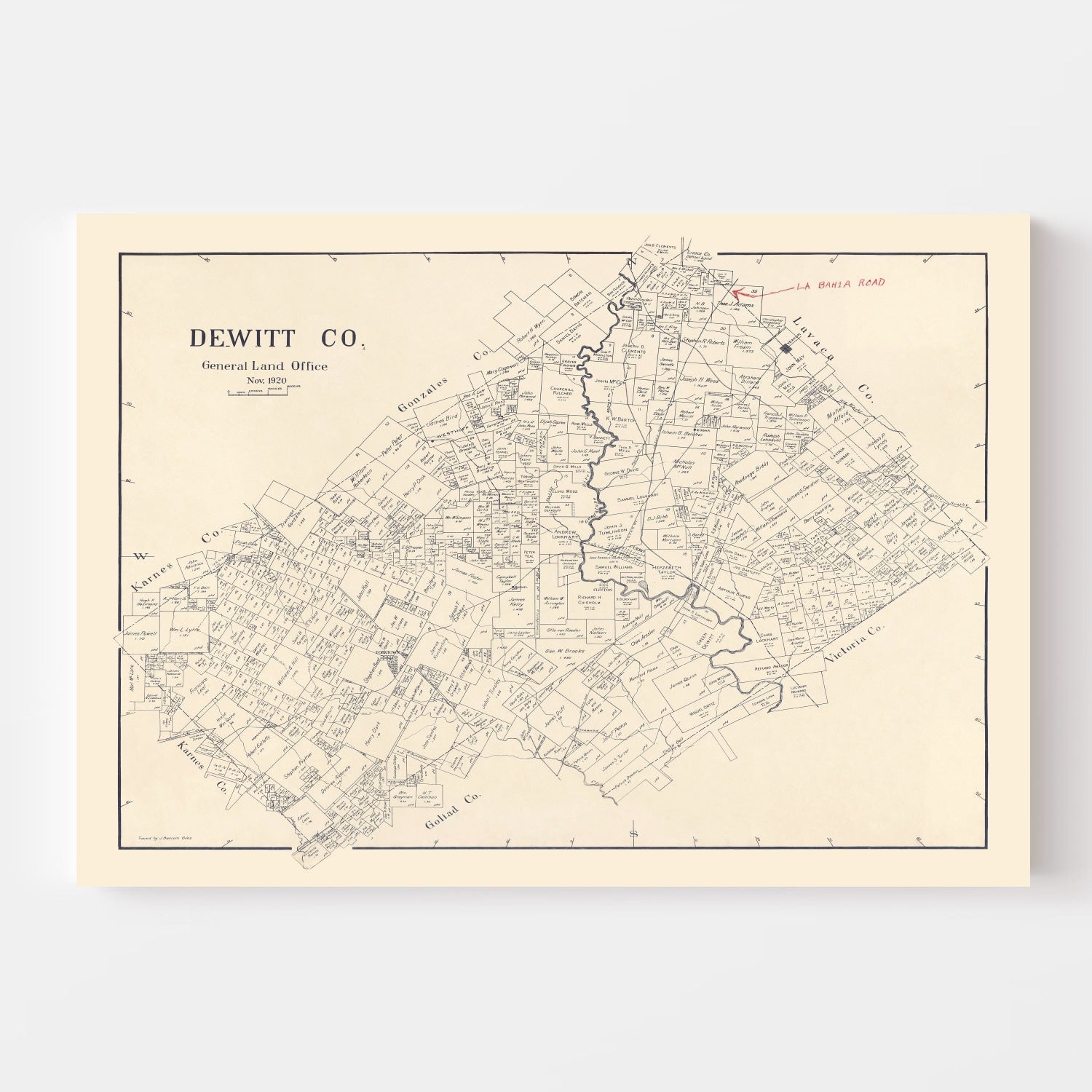Vintage Map of DeWitt County, Texas 1920
