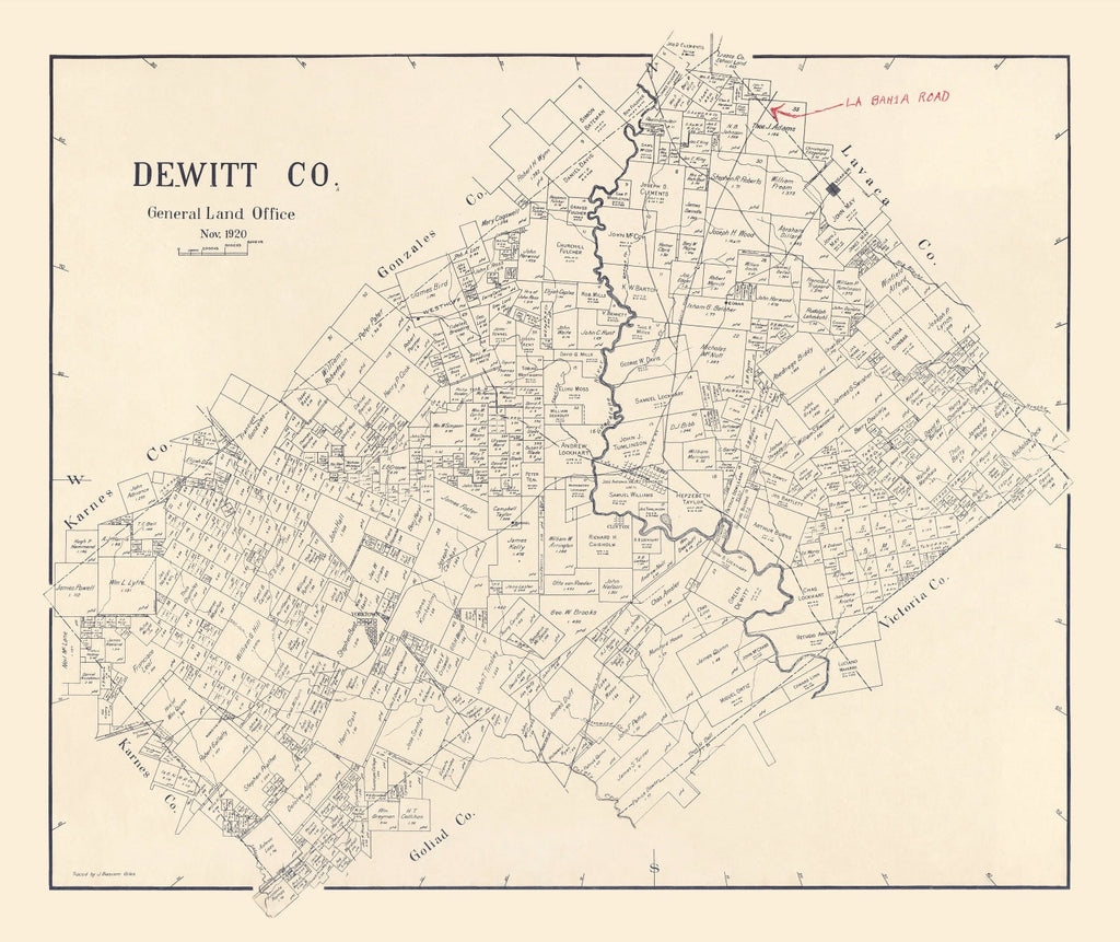 Vintage Map of DeWitt County, Texas 1920